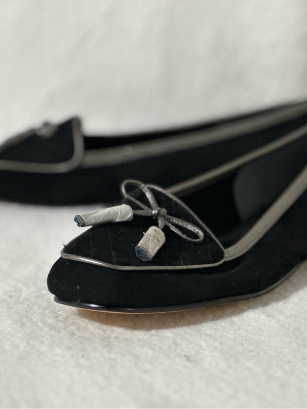 Enzo Angiolini Black Quilted Suede Tassel Loafers Size 6.5 NWOT Quiet Luxury